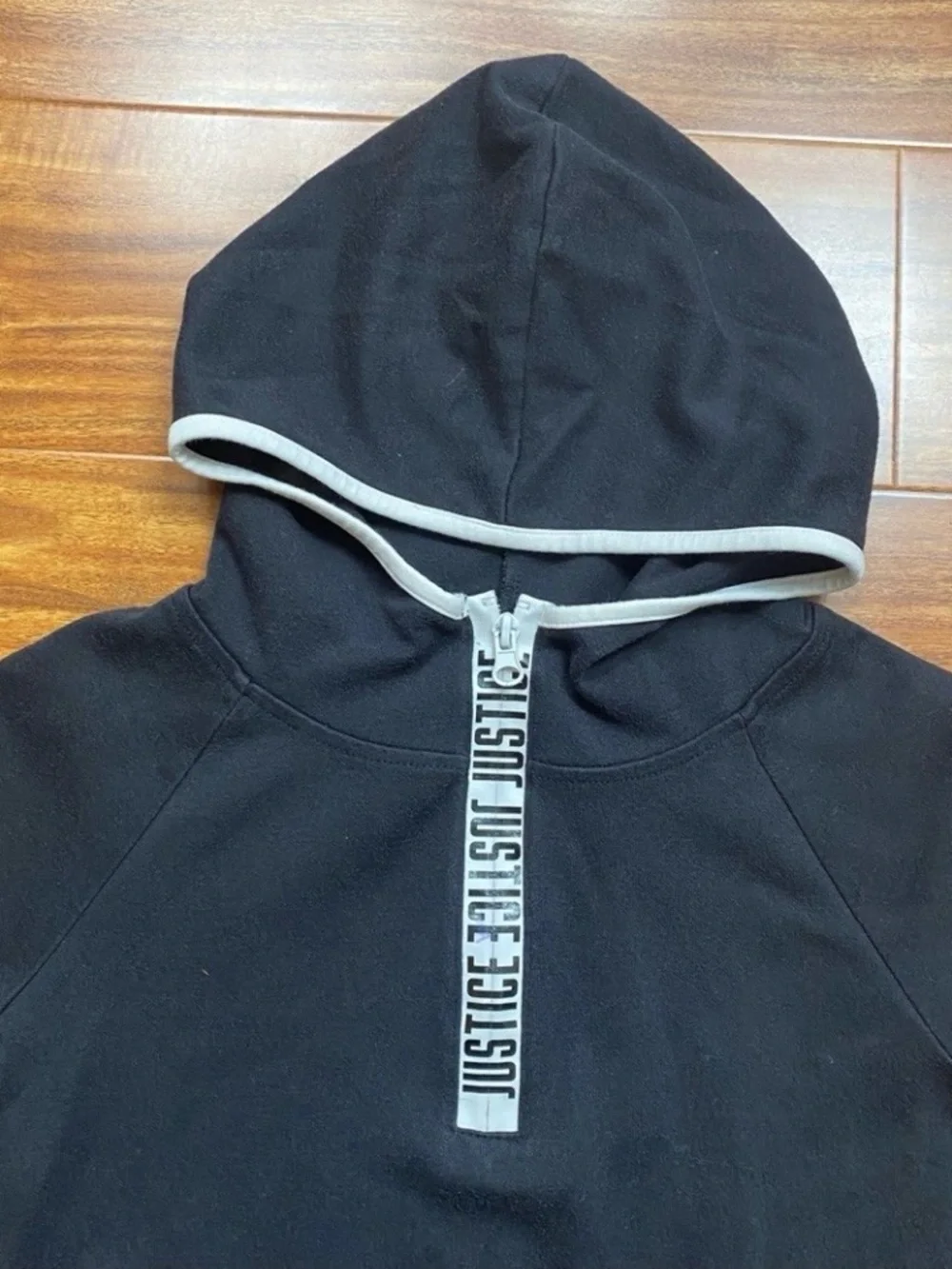 3/$25 Justice Girls Black White Logo Hooded Sweatshirt Size 12 Casual Sporty